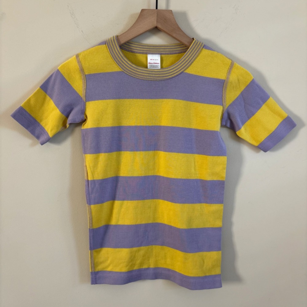 Hanna Andersson Girls Size 14 Yellow Purple Striped Top Short Sleeve Tee